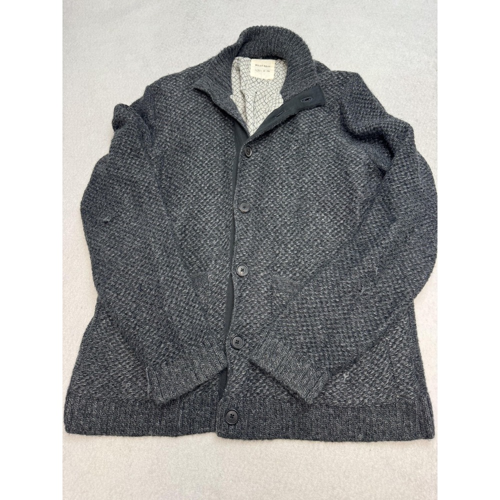 Billy Reid Cardigan Sweater Mens Medium Gray Alpaca Blend Shawl Collar Lined